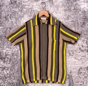 CMMN SWDN Shirt XS Mens Crochet Knit Stripe Button Up
